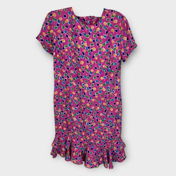 Unbranded Dresses & Skirts - Vintage 80s 100%‎ Silk Ruffle Hem colorfull polka dot drop waist dress Medium 8